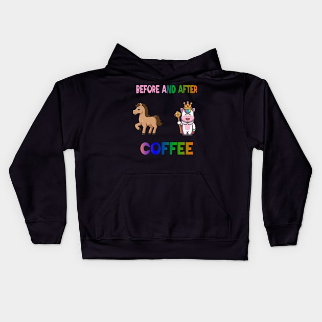 Before and after coffee Unicorn Kids Hoodie by A Zee Marketing